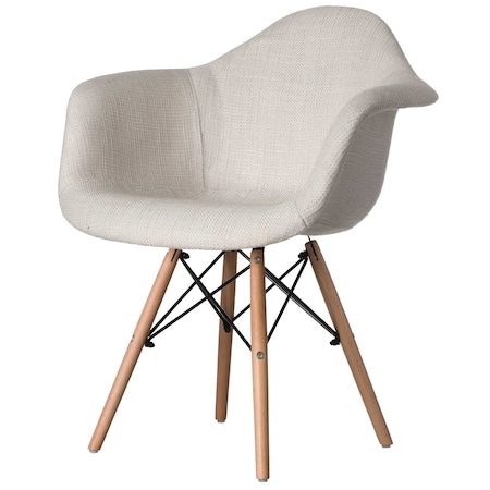 Fabulaxe Mid-Century Modern Style Fabric Lined Armchair with Beech Wooden Legs, White QI004325.WT